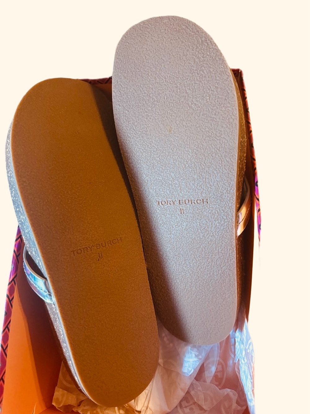 Tory Burch Sandals Metallic Leather/Cork Miller Cloud Mirror, Size 11 - Picture 3 of 3